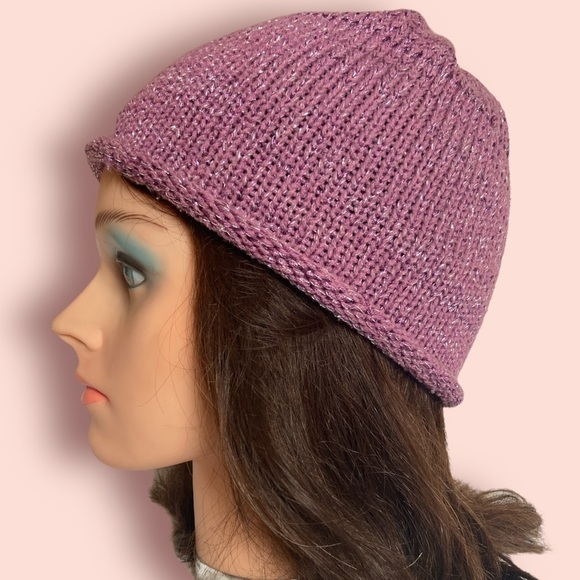 🦄 PURPLE Rolled Edge Beanie with Metallic Threading - Picture 1 of 9